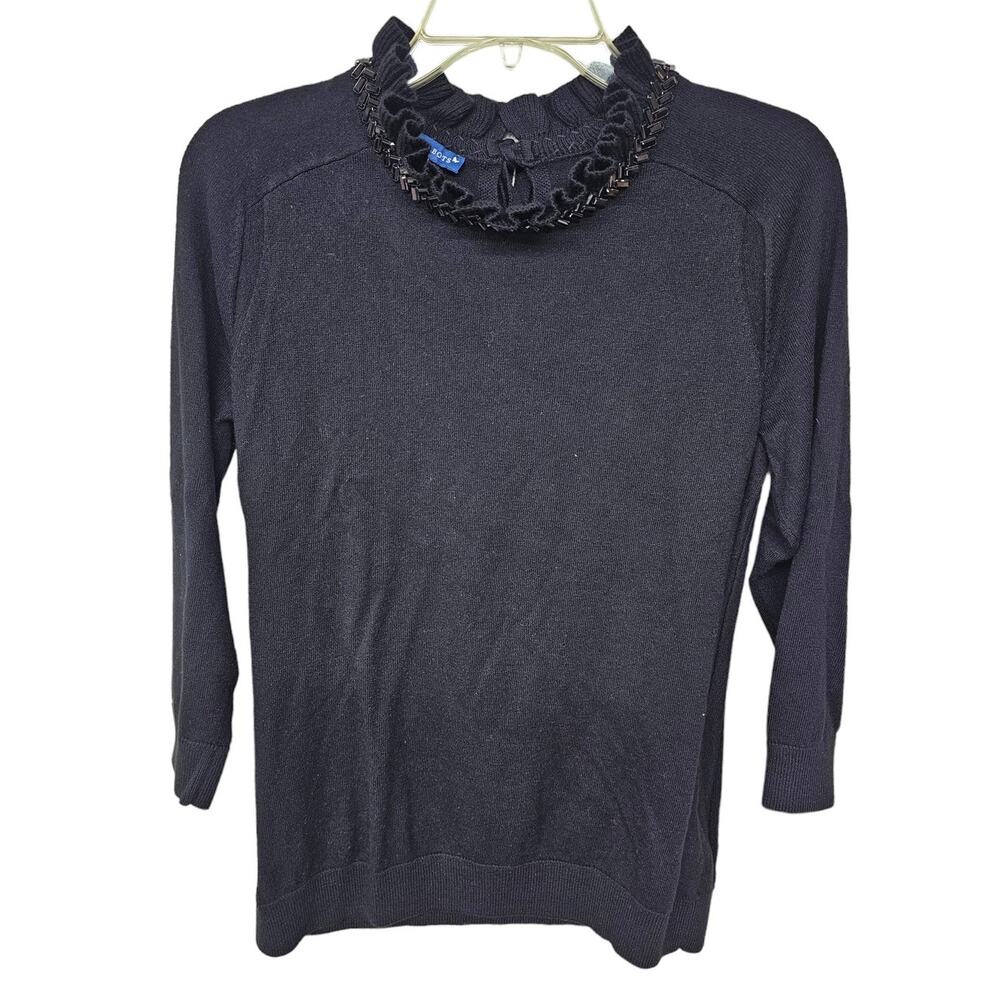 RSVP by Talbots Jewel Embellished Neck Sweater Top Womens Size MP Black Career